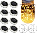 Solar Mason Jar Lights [Updated], 8 Pack 20 LED Waterproof Fairy Firefly Jar Lids String Lights with Hangers(NO JARS), Patio Yard Garden Wedding Decoration - Warm White