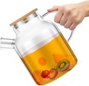 Heat Resistant Glass Pitcher with Bamboo Lid Glass 1800ml Iced Tea Pitchers with Removable Filter Beverage Pitchers Glass Juice Jug, Normal