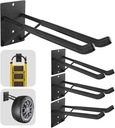 14" Large Heavy Duty Garage Hooks, 4-Pack Steel Garage Storage Hooks with Support Rods, Utility Wall Mount Hangers for Power Tools, Car Tires, Ladders, Chairs, Garden Tools and More