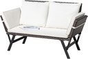Greesum Outdoor Sofa, Woven Rattan Patio Furniture, Convertible Daybed or Double Chair with Adjustable Armrests, Cushions and Pillows for Yard, Porch, Pool, Brown Lounger & Beige Pillowcase