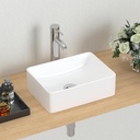 J-FAMILY 14.5'' x 10.6'' Bathroom Small Vessel Sink Above Counter White Porcelain Ceramic Sink Bowl Small Vanity Sink Lavatory Rectangular Wash Hand Basin
