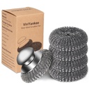 5Pcs Steel Wool Scrubber with Replacement Wire Sponge Pads Set, Stainless Steel Scrubber with Handle for Scouring Stubborn Messes from Cast Iron, Pots, Pans, Grill, Stoves, Sink(1 Scrubber+4 Pads)