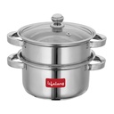 Mūža 2-Tirgus Tvaikonis/Momo/Modak Maker; Indukcija, kas savienojama ar stikla šļūtenēm un atvāžamiem rokturiem; 20 cm Nerūsējošā tērauda daudzposmu tvaicētājs (LLMOM01) 2 Litrs