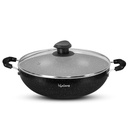 Mūžīgi nestick frying Kadai ar stiklu Lid -- 2.5 Litr & 24 cm Indukcijas un gāzes Savietojams Cookware Kadhai - - Scratch Resistant Kadai vārīšanai Karijs, Dal, Rice & Biryani (LLKA02, Black)