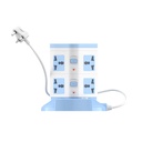 Portronikas jaudas plate 9 ar 3 USB pieslēgvietām + 8 Barošanas ligzdas Power Converter, 2500W Enerģijas padeve, 2.1A USB uzlādes ports, 2M vadu garums (Blue)