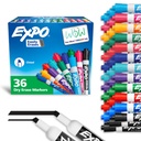EXPO Sausā Erase Markers, Low Odor Ink, Assorted Fashion Colors, Chisel Tip, 36 Count - Easily Erases, Ideāls klases, Home, Office, Atpakaļ uz skolu, Skolotāju piegādes