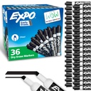 EXPO Sausā Erase Markers, Low Odor Ink, Black, Chisel Tip, 36 Count - Easily Erases, Ideāls klasē, Home, Office, Atpakaļ uz skolu, Skolotāju piegādes