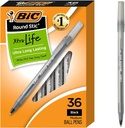 BIC apaļas Xtra Life melnas lodīšu pildspalvas, vidējais punkts, 36-Count
