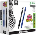 Zebra Pen Z-Grip Ievelkama lodīšu pildspalva, Vidējs punkts 1. 0mm, 24 melnas un 24 zilas tintes pildspalvas, Iepakojumā 48