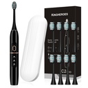 kingheroes elektriskās zobu sukas komplekts, Nāk ar 8 Brush Heads & Travel Case,4 Modes ar 2 Minutes Built in Smart Timer, One Charge par 60 dienām, 42000 VPM Motor (Black)