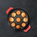 Pigeon Imperi Cast Iron Paniyaram/Ape Pan, 9 Pits, Free Silicone Grips, Pre-Seazoned, 100% Toxin-Free, Dabīgi Nonstick, Paniyarakkal, Appam Patra, Paddu Maker, Spēcīgs un izturīgs, Gāze & Induction