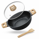 Mūžīga atmosfēra Kadhai 24cm ar stiklu Lid & Wooden Spatula 