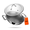 Stahl Artisan Hybrid 5.1 L, 30cm Trīskāršs Nezīdīts Kadhai ar Lid, Nerūsējošā tērauda Kadai Pavārmākslai, Trīskāršs Kadhai Metal Spatula Friendly, Inducation & Gas Stove Savietojams