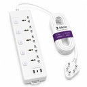 AILKIN DarkWoof 2500W/240V Pagarinājuma skapis ar 5 universālām mikroshēmām, 2 USB un C tipa ātrās uzlādes pieslēgvietām [1 gada garantija], individuāliem slēdžiem, gaismas indikatoru, militāro pakāpes 3M Long Cable