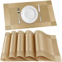 P-Plus Starptautiskais plakanmati Komplekts 6 Ēdamgalda vietas Mati  ) Vietamati Tabula Mats PVC Materiāls ) Non-Slip Siltuma Rezistants ) Ēdamgalda galdmati Mazgājami Anti-Skid ) Izmērs 45 x 30cm (Zelts) Vinyl