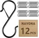 12 Pcs S Hooks for Hanging Heavy Duty, 3.5-inch Heavy Duty Metal S Hook with Safety Buckle, Suitable for 0.5 inch Rods, S Hook for Hanging Plants, Closet, Kitchen Utensil, Pot, Pan, Bags