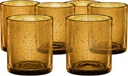 ARTLAND 14oz Double Old Fashion Glass, Set of 6 | Iris Seeded Design, Amber | Drinking Glass for Parties and Everyday Use - Mojito, Whiskey, Cocktail | Glassware & Barware Essentials