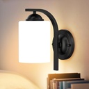 Wall Sconces Lights Lamp for Bedroom Bathroom, Modern Vanity Light Fixtures, Matte Black Farmhouse Wall Mount Lighting Lanterns with Glass Shade for Living Room Mirror Hallway Kitchen