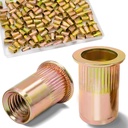 1/4 Rivet Nut, 115Pcs Carbon Steel Zinc Rivet Nuts 1/4-20, 1/4 20 Threaded Insert Rivnut, 1/4 UNC Rivets Nutsert, Flat Head 1/4 x 20 RIV Nuts