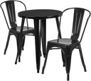 Flash Furniture Commercial Grade 24" Round Black Metal Indoor-Outdoor Table Set with 2 Cafe Chairs