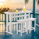 3 Pcs HDPE Outdoor Bar Set of 2 Includes Bar Height Table and Chairs, Patio Bar Stools Set for Bistro, Poolside, Backyard, White