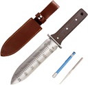 12" Hori Hori Garden Knife with FREE Diamond Sharpening Rod, Stainless Steel Blade with Protective Handguard and Full Tang Handle, Comes with Thick Sheath and Gift Box