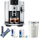 Jura E8 Automatic Espresso Machine Bundle with Smart Filter Cartridge, 3-Phase 6 Cleaning Tablets, Glass Milk Container, and Decalcifying Tablets (9-Pack) (13 Items)