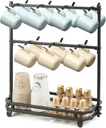Coffee Mug Holder for Countertop, Coffee Cup Holder Rack with 14 Hooks, Metal Mug Tree Stand with Storage Base for K Cup Coffee Pod Paper Cups Tea Bag - Black