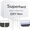 4 Pack Blank Yard Signs 17 x 12 in with Metal Stakes, White Plastic Yard Lawn Sign for Birthday Decoration,Garage Sale,Guidepost, Open House, Rent