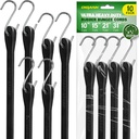 Bungee Cords with Hooks (10 Pack) Heavy Duty Outdoor Rubber Tarp Straps in 10", 15", 21", 31" Sizes, Crimped S Hooks for Cargo, Bikes, Camping Gear, Luggage - Max Stretch 1.5X, Load 180 lbs