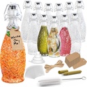 Nevlers 17 Oz Textured Flip Top Glass Bottle 12 Pack | Clear Teardrop Swing Top Glass Bottles For Juicing w/Shrink Wrap, Paper Tags + String, Funnel, Cleaning Brush, & Gold Marker | Mead Making Kit