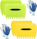 2 Pairs Garden and Yard Leaf Scoops Hand Rakes with 2 Pairs Gloves, Large Sized Handheld Grass Twigs Hand Rakes for Leaves Lawn Debris and Trash Pick Up