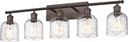 zeyu 35 Inch Farmhouse Bathroom Lighting Fixture, 5-Light Bathroom Vanity Light, Oil Rubbed Bronze Finish with Clear Hammered Glass, ZJF63B-5W ORB