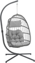 Yechen Egg Swing Chair with Stand, Rattan Wicker Hanging Egg Chair for Indoor Outdoor Bedroom Patio Hanging Basket Chair Hammock Chair with Aluminum Steel Frame, UV Resistant Cushion 350lbs Capacity