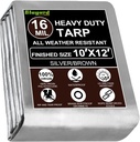 Waterproof Tarp 10x12 Ft Heavy Duty 16 Mil With Brass Grommets and Reinforced Edges, UV&Fade Resistant for Outdoor Camping Roof Pool Tent