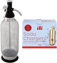 iSi North America Classic Sodamaker & Soda Siphon Charger Set, 10-Pack - Stainless Steel Mesh Soda Dispenser - 1 Qt Carbonation System for Sparkling Water, Cocktails, Mixed Drinks - Austria-Made
