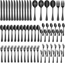 LIANYU 66-Piece Black Silverware Set with Serving Utensils, Stainless Steel Black Silverware Flatware Set for 8, Elegant Cutlery Tableware Includes Forks Spoons Knives, Dishwasher Safe
