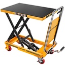 Foldable Hydraulic Lift Table Cart, 330lbs Capacity, 28.5" Lifting Height, Single Scissor Lift with Non-Slip Pad & Thickened Scissors Design for Material Handling and Transportation, Yellow
