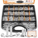 Dianrui 1200 PCS Wood Screws Assortment Kit, Assorted Stainless Steel Screws M3/M4/M5/M6, ‌Phillips Drive Sheet Metal Self Tapping Screw Set Marine Grade (Round & Flat Head Screw) Length 1/4" to 2"