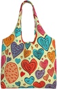 Colorful Heart Pattern Canvas Tote Bag Reusable Grocery Bags Shopping Bags Large Canvas Bags with Handles