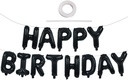 TONIFUL Black Happy Birthday Balloons Banner 16 Inch Mylar Foil Letters Birthday Sign Banner Bunting Reusable for 30th 40th 50th 60th Adults and Halloween Supplies