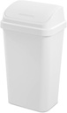Sterilite 13 Gallon Plastic Swing Top Spave Saving Flat Side Lidded Wastebasket Trash Can for Kitchen, Garage, or Workspace, White