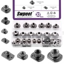 Swpeet 32Pcs M6 M8 M10 M12 Black T-Shaped Weld Nuts Kit, Tab Base UNC Carbon Steel Machine Screw, Welding Hood Fasteners Ideal for Furniture Vehicles Caster and Industry Machine