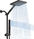 Shower Heads with Handheld Spray Combo Matte Black, 10 Inch High Pressure Rain/Rainfall Shower Head, Height Adjustable Dual 2 in 1 Shower Head System with Stainless Steel Hose