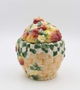 Fine Ceramic Strawberry on Woven Basket Design Cookie Jar, 9-1/4" H