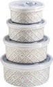 Airtight Food Storage Containers with Lids Mixing Bowls Set, Ceramic Serving Bowls with Lids Set of 4, 12/16/28/40 oz Stackable Nesting Salad Bowls for Cooking, Baking, Ramen - Beige