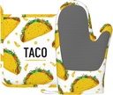 Taco Time Heat-Resistant Oven Mitts and Pot Holder Kitchen Non-Slip Silicone Cooking Microwave Gloves for Cooking Baking Grilling