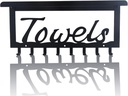 OYEFLY Bathroom Towel Rack for Wall Mount, Towel Holder Hooks,Towel Hanger for Bathroom Decor (Black with Shelf, 16.1in)
