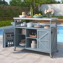 50.25" W Grill Cart with Stainless Steel Tabletop - Outdoor Storage Cabinet for BBQ, Bar Patio Kitchen Island with Ample Storage and Lockable Wheels