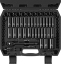 Aloanes 64-Piece 3/8" Drive Socket Set, SAE (5/16"-1") & Metric (6mm-24mm), Deep & Shallow, 72-Tooth Ratchet Wrench, 1/2" F to 3/8" M Reducer, Extension Bars,Universal Joint, Power Drill Adapter